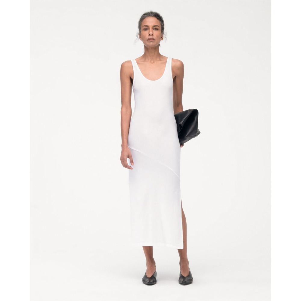 Another‎ Tomorrow White Tank Dress Size Small Cotton Lyocell Midi Slit Casual